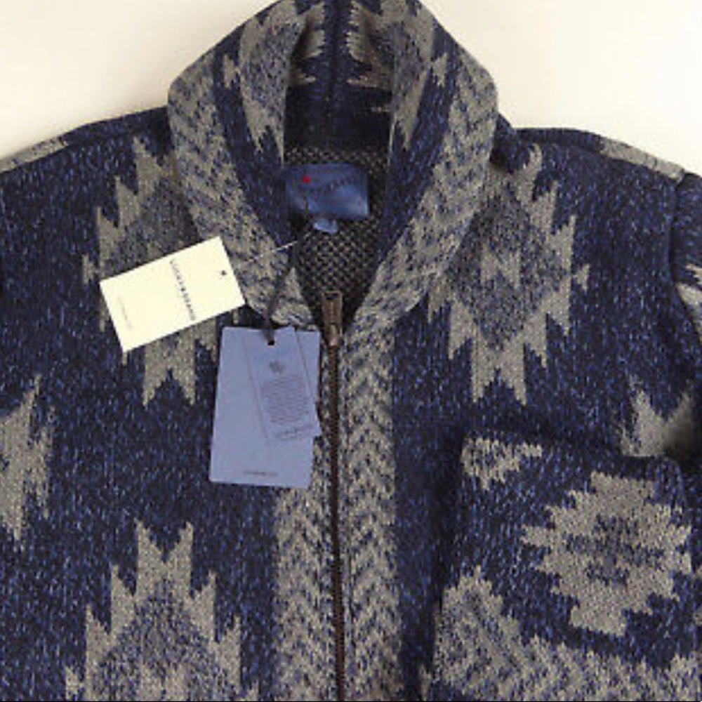 Lucky Brand Shawl Collar Indigo Intarsia Cardigan - Picture 2 of 8